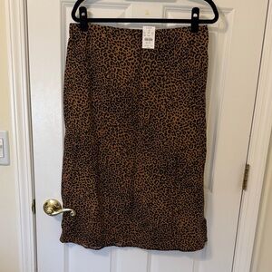 J. Crew Brown Leopard Midi Skirt Linen Large NWT